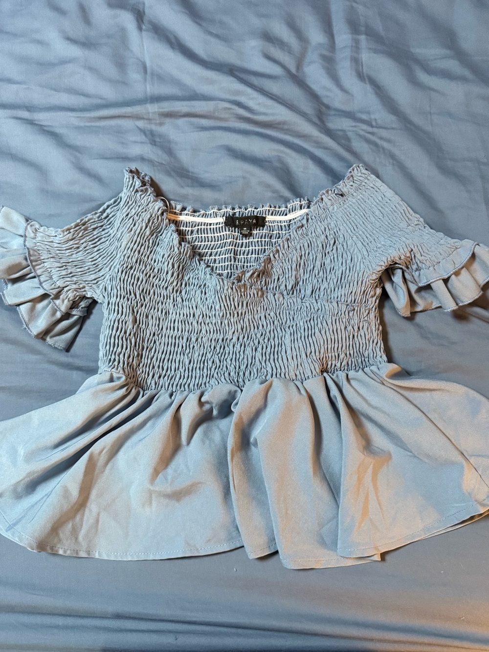 Papaya Powder Blue Smocked Peplum Crop Top‎